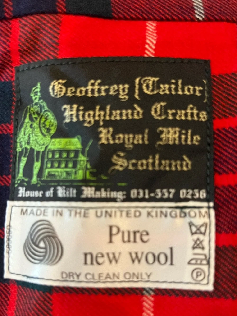 Geoffrey Tailor Scotland Pure Wool Tartan Kilt Skirt Red Plaid Vintage